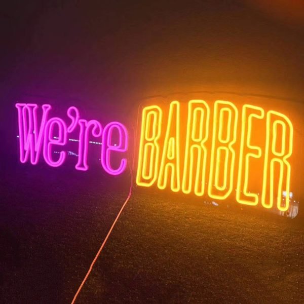 we're barber neon sign